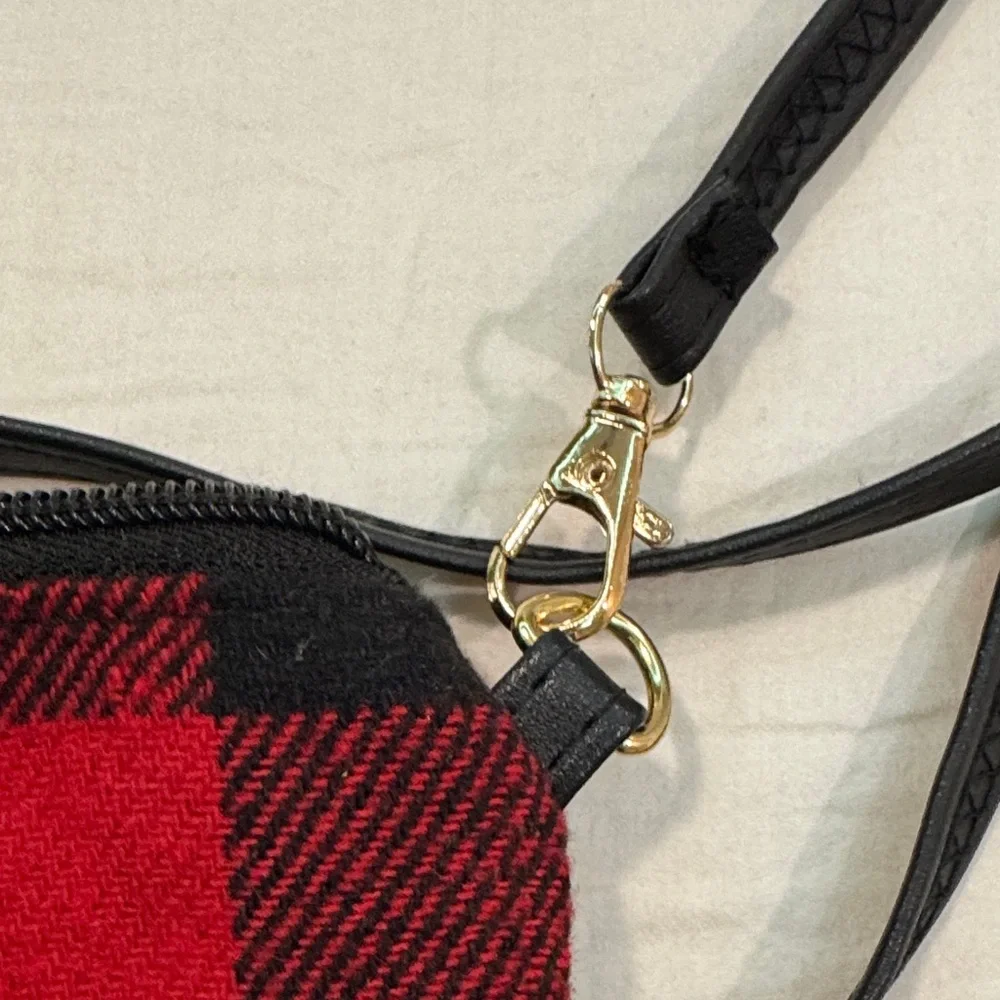 Red and Black Buffalo Plaid Crossbody Bag with Tassel